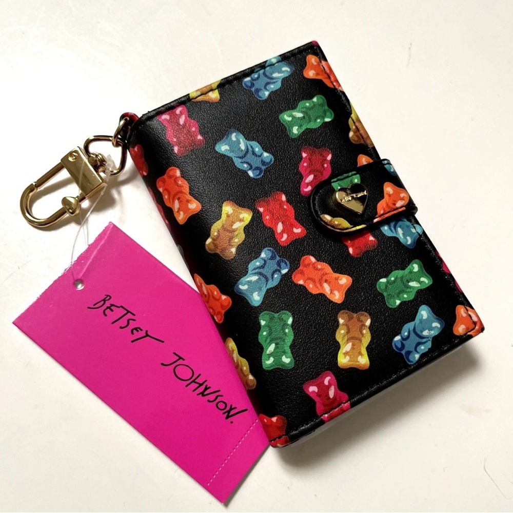BETSEY JOHNSON Gummy Bears Black Tab Card Case Wallet Keychain